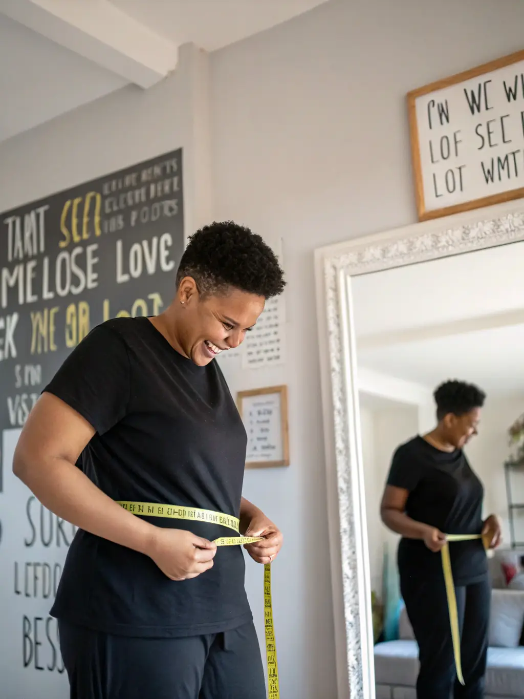 A fit individual measuring their waistline with a coach providing guidance via a tablet, showcasing the Personalized Fat Loss Program.